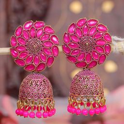 Crunchy Fashion Gold Plated Stone Studded Dome Shaped Jhumkas-image-50