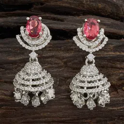 Kushal's Fashion Jewellery Rhodium-Plated Dome Shaped Cubic Zirconia Jhumkas-image-86