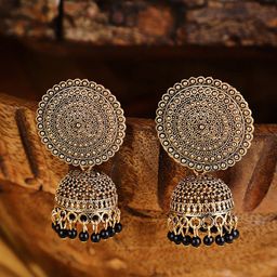 Shining Diva Gold-Plated Black Jhumkas Earrings-image-22