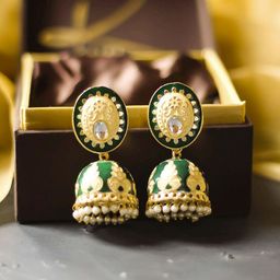 Bellofox Green Contemporary Meenakari Jhumkas-picture-19