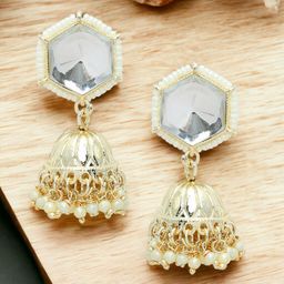 Anouk Gold-Toned Kundan Studded & Beaded Dome Shaped Jhumkas-19