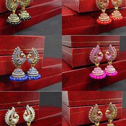 MEENAZ Set Of 6 Gold-Plated Peacock Shaped Jhumkas-42