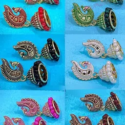 MEENAZ Set Of 6 Gold-Plated Beaded Peacock Shaped Jhumkas-42