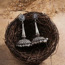 EL REGALO Artificial Beads Oxidised Jhumkas-53
