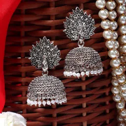 AARSHVI Silver-Plated Oxidised Beaded Contemporary Jhumkas-image-38