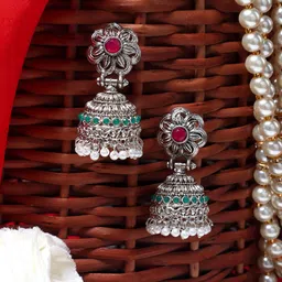 AARSHVI Silver-Plated Oxidised Contemporary Jhumkas-image-63