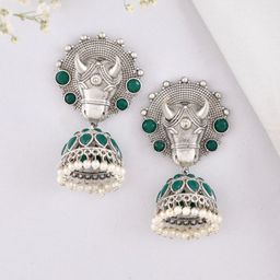 DASTOOR Silver-Plated Oxidised Classic Jhumkas-14