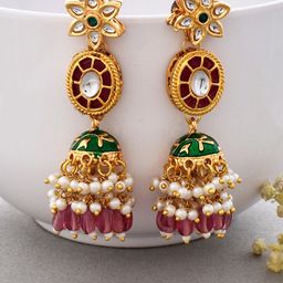 DASTOOR Gold Plated Kundan Jhumkas-image-17