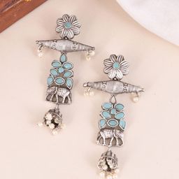 DASTOOR Gold Plated Contemporary Oxidised Drop Earrings-56