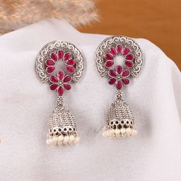 DASTOOR Oxidised Silver Contemporary Jhumkas-47