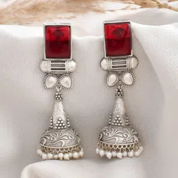 DASTOOR Silver Plated Oxidised Dome Shaped Jhumkas-26