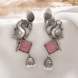 DASTOOR Silver-Plated Contemporary Oxidised Jhumkas-image-47