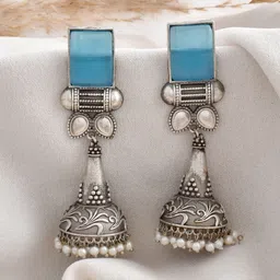 DASTOOR Geometric Shaped Oxidised Jhumkas-36