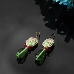 DUGRISTYLE Gold-Plated Kundan-Studded Contemporary Drop Earrings-41