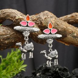 YouBella Silver-Plated Oxidised Contemporary Drop Earrings-image-37
