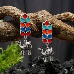 YouBella Silver-Plated Oxidised Contemporary Drop Earrings-image-36