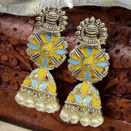 KARATCART Gold Plated Kundan Jhumkas-image-64