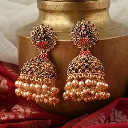 TEEJH Dome Shaped Jhumkas Earrings-23