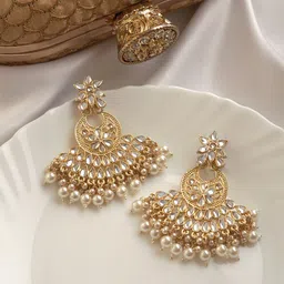 TEEJH Gold-Plated Contemporary Chandbalis Earrings-42