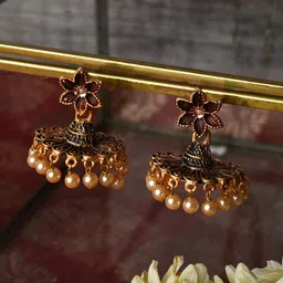 TEEJH Copper-Plated Contemporary Jhumkas Earrings-46