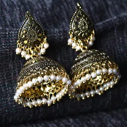 ANIKAS CREATION Gold-Plated Dome Shaped Jhumkas Earrings-image-67