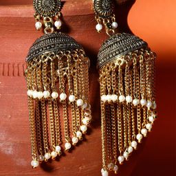 ANIKAS CREATION  Gold Plated Enamelled Dome Shaped Jhumkas Earrings-image-63