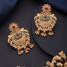 Jazz and Sizzle Gold-Plated Stone-Studded & Beaded Contemporary Drop Earrings-98