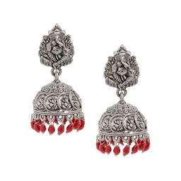 Shining Jewel - By Shivansh Silver-Plated Silver Oxidised Jhumkas Earrings-image-85