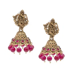 Shining Jewel - By Shivansh Gold-Plated Cubic Zirconia Studded Dome Shaped Jhumkas-15