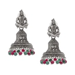 Shining Jewel - By Shivansh Silver-Plated Artificial Beads Oxidised Jhumkas Earrings-image-89