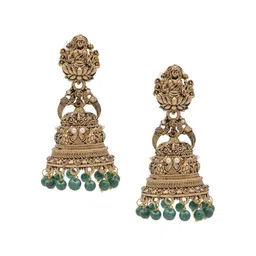 Shining Jewel - By Shivansh Gold-Plated Brass Contemporary Jhumkas Earrings-42