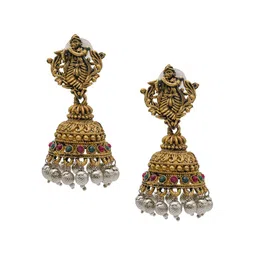 Shining Jewel - By Shivansh Gold-Plated Cubic Zirconia Dome Shaped Temple Jhumkas-13