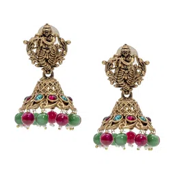 Shining Jewel - By Shivansh Matte Gold-Plated Cubic Zirconia Dome Shaped Temple Jhumkas-17