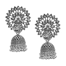Shining Jewel - By Shivansh Silver-Plated Contemporary Jhumkas Earrings-picture-45