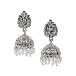 Shining Jewel - By Shivansh Silver-Plated Silver Artificial Beads Jhumkas Earrings-33