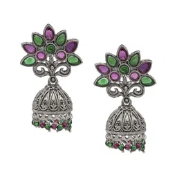 Shining Jewel - By Shivansh Silver-Plated Dome Shaped Cubic Zirconia Drop Earrings-7