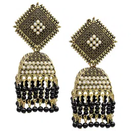 Shining Jewel - By Shivansh Gold-Plated Cubic Zirconia- Studded Brass Dome Shaped Jhumkas-19