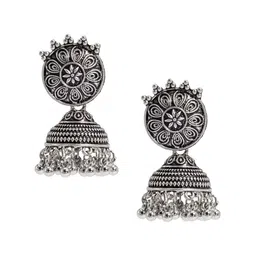 Shining Jewel - By Shivansh Silver-Plated Cubic Zirconia Antique Jhumkas-image-80