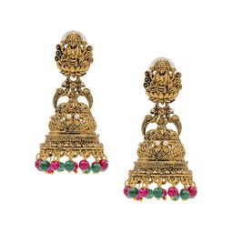 Shining Jewel - By Shivansh Gold-Plated Brass Artificial Beads Temple Jhumkas Earrings-image-93