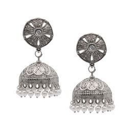 Shining Jewel - By Shivansh Silver-Plated Cubic Zirconia Studded Dome Shaped Jhumkas-0
