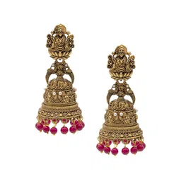Shining Jewel - By Shivansh Gold-Plated Cubic Zirconia Dome Shaped Jhumkas-26