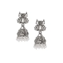 Shining Jewel - By Shivansh Silver-Plated Artificial Beads Oxidised Jhumkas Earrings-image-41