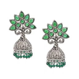 Shining Jewel - By Shivansh Silver-Plated Artificial Stones and Beads Dome Shaped Jhumkas-picture-18