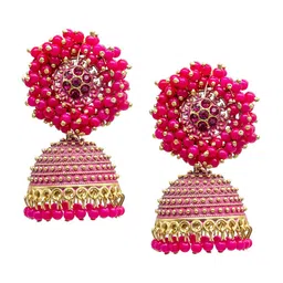 Shining Jewel - By Shivansh Gold Plated Cubic Zirconia Dome Shaped Jhumkas-4