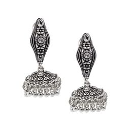 Shining Jewel - By Shivansh Silver-Plated Silver Oxidised  Jhumkas Earrings-image-56