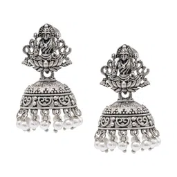 Shining Jewel - By Shivansh Silver-Plated Beaded Dome Shaped Jhumkas-41