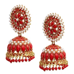 Shining Jewel - By Shivansh Gold-Plated Cubic Zirconia- Studded Brass Dome Shaped Jhumkas-21