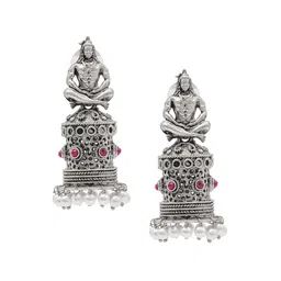Shining Jewel - By Shivansh Silver Plated Cubic Zirconia Studed Oxidised Temple Jhumkas-image-65