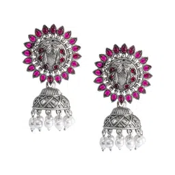 Shining Jewel - By Shivansh Silver-Plated Cubic Zirconia Contemporary Jhumkas-47