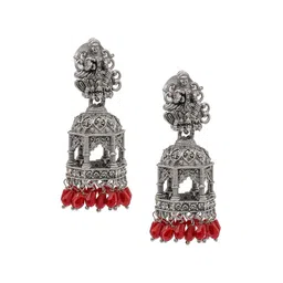 Shining Jewel - By Shivansh Silver Plated Cubic Zirconia Studed Oxidised Jhumkas-23